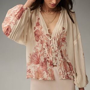 NWOT Anthropologie Florence Balducci Delicate Pintuck Floral Flowy Long Sleeve